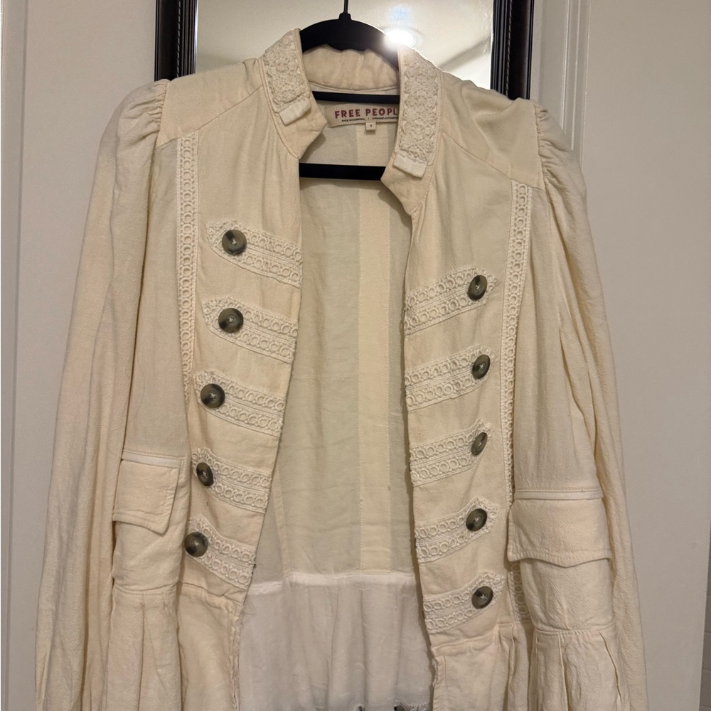 Free People Cream Lace-Accented Bomber Jacket